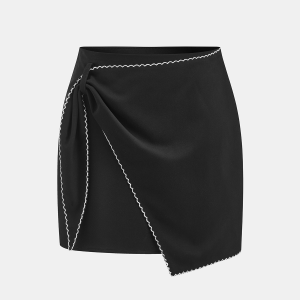 Contrast Scalloped Trim Wrap Mini Skirt