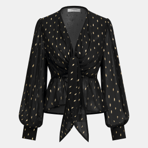 Foil Spot Print Tie-Front Chiffon Blouse