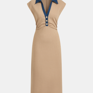 Denim Collar Sleeveless Maxi Dress