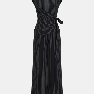 Striped Tie Waist Wide Leg Jumpsuit