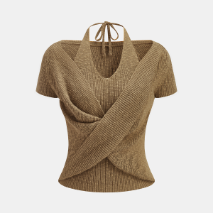 Halter Wrap Short Sleeve Knit Top