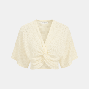 Waffle Knit V-Neck Twist Front Crop Top