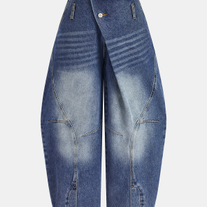 Asymmetric Waistband Mid-Waist Balloon Jeans