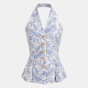 Floral Print Halter Button-Front Vest Top