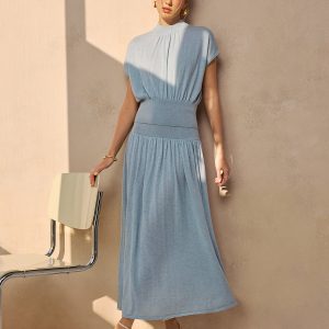 Wool-Blend Cinched Top & Midi Skirt Set