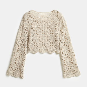 Crochet Circular Pattern Long Sleeve Crop Top
