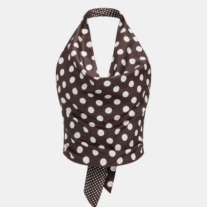 Polka Dot Backless Halter Satin Top