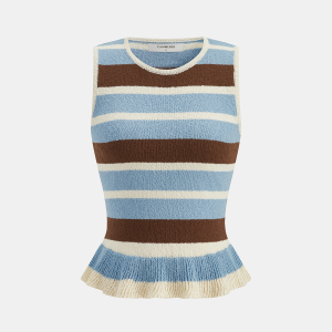 Striped Ruffle Hem Sleeveless Knit Top