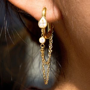 Chain Tassel Teardrop Crystal Hoop Earring