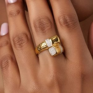 Gold Plated Pave Zircon Geometric Statement Ring