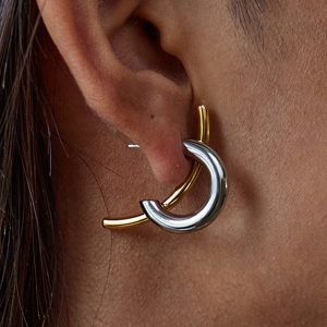Two-Tone Intertwined Open Hoop Earrings
