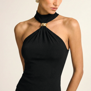 Metal Detail Halter Neck Fitted Top
