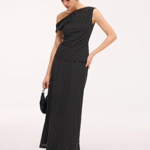 Polka Dot One-Shoulder Top & Maxi Skirt Set