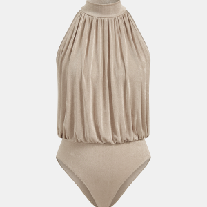 Mock Neck Sleeveless Ruched Bodysuit