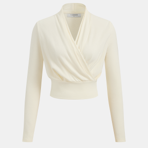 Wool-Blend Wrap Cinched Waist Top
