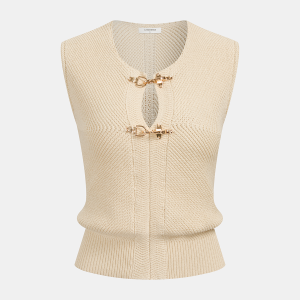 Metal Buckle Sleeveless V-Neck Knit Vest