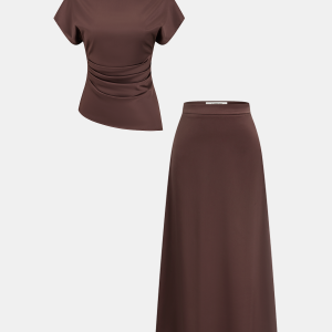 Ruched Asymmetrical Top & Midi Skirt Set
