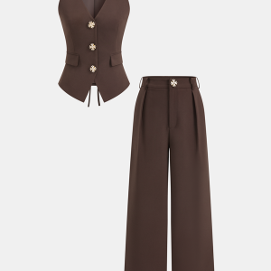 Sleeveless Vest & Wide Leg Pants Set