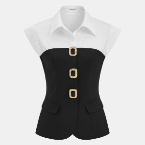 Color Block Sleeveless Collared Blouse