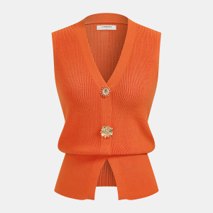 Decorative Button V Neck Knit Vest