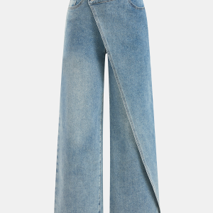Asymmetric Mid-Waist Straight-Leg Jeans
