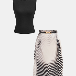 Sleeveless Top & Zebra Print Midi Skirt Set
