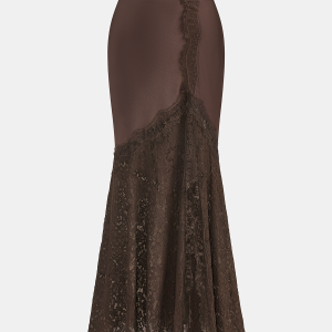 Lace Panel Satin Mermaid Maxi Skirt