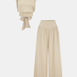 Sleeveless Tie-Waist Top & Wide-Leg Pants Set