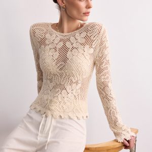 Crochet Lace Long Sleeve Knit Top
