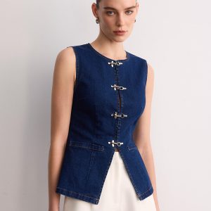 Sleeveless Denim Buckle Vest