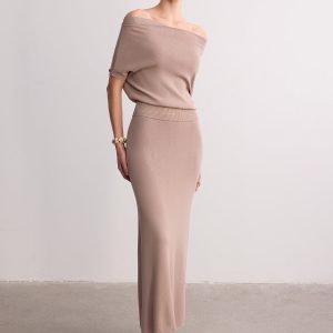 Off-Shoulder Knit Top & Maxi Skirt Set