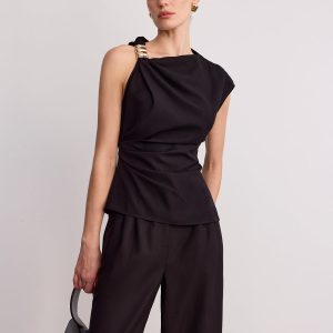 Metal Buckle Asymmetric Sleeveless Top