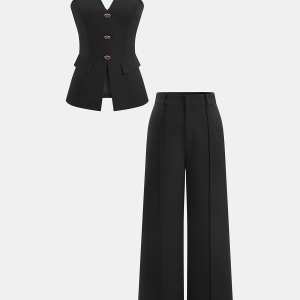 Buttoned Cami Top & Wide Leg Pants Set