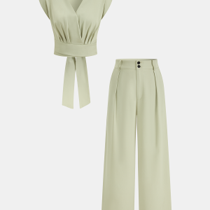 Sleeveless Tie Waist Top & Wide Leg Pants Set