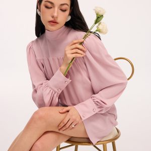 Back Bow Detail Puff-Sleeve Blouson Dress