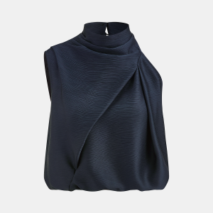 Satin Draped High Neck Sleeveless Top