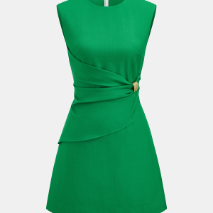 Sleeveless Buckle Waist Mini Dress