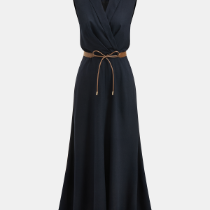 Belted Sleeveless Wrap Maxi Dress
