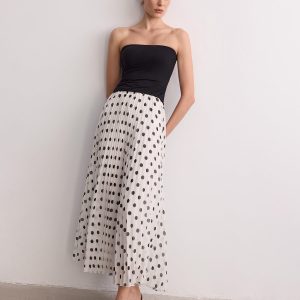 Pleated Polka Dot Maxi Skirt
