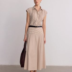 Sleeveless Striped Shirt & Maxi Skirt Set