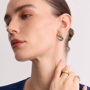 Two-Tone Interlocking Hoop Earrings