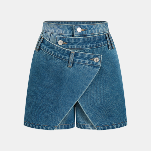 Layered Waistband Asymmetric Denim Skort