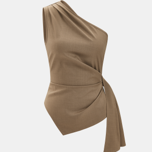 Asymmetric One Shoulder Tie Waist Tank Top