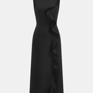 Sleeveless Fringe Ruffle Midi Dress