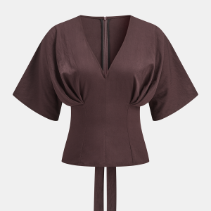 Dolman Sleeve Tie-Back V-Neck Blouse