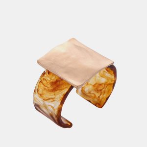 Square Metal Accent Tortoiseshell Cuff Bracelet