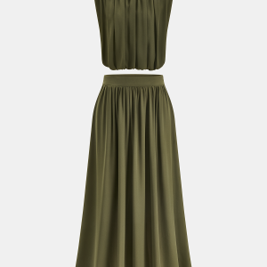Sleeveless Pleated Top & Skirt Set