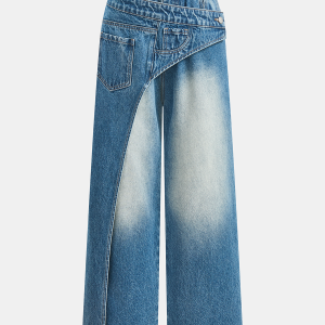 Asymmetric Deconstructed Wide Leg Jeans