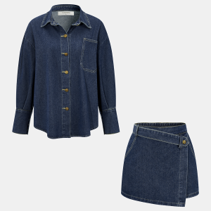 Denim Shirt & Asymmetric Skort Set
