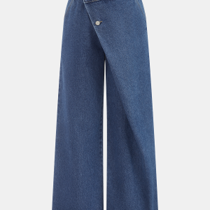 Asymmetric Wide Leg Denim Pants